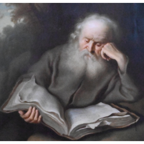 411 - A KPM Berlin porcelain rectangular plaque, 'Der Eremit' (The Hermit), after Salomon Koninck, 19 x 13... 