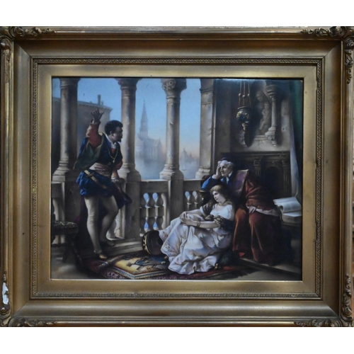 418 - A KPM Berlin porcelain rectangular plaque, painted with Othello relating his adventures to Desdemona... 