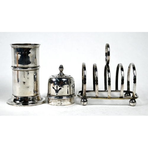 42 - An Edwardian silver sugar caster in the Carolean manner, with acorn finial and cylindrical body, Wil... 