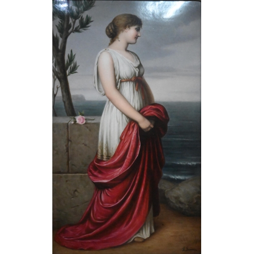 421 - A KPM Berlin plaque, painted with classical female, 'Iphigenia' after Emil Teschendorff, signed J. G... 