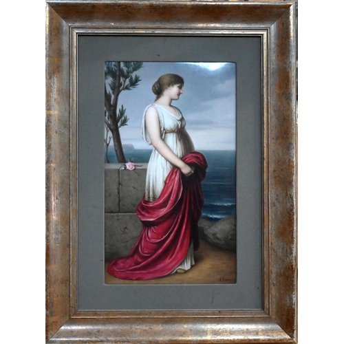 421 - A KPM Berlin plaque, painted with classical female, 'Iphigenia' after Emil Teschendorff, signed J. G... 