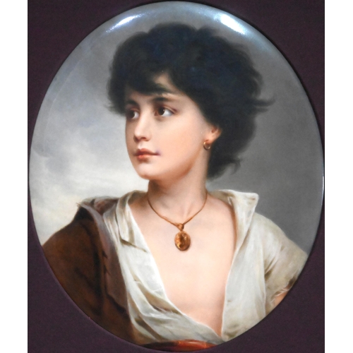 422 - A large Berlin KPM porcelain oval plaque, painted with 'Young Boy from Naples', after Paul Richter, ... 