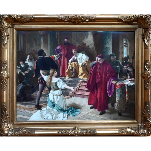 426 - A large Berlin KPM porcelain plaque, painted with 'Othello Appealing to the Doge', signed Alfred Bro... 