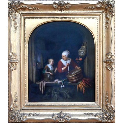 428 - A Vienna porcelain large plaque, painted with 'The Poulterer's Shop', after Gerrit Dou, 43 x 35 cm, ... 