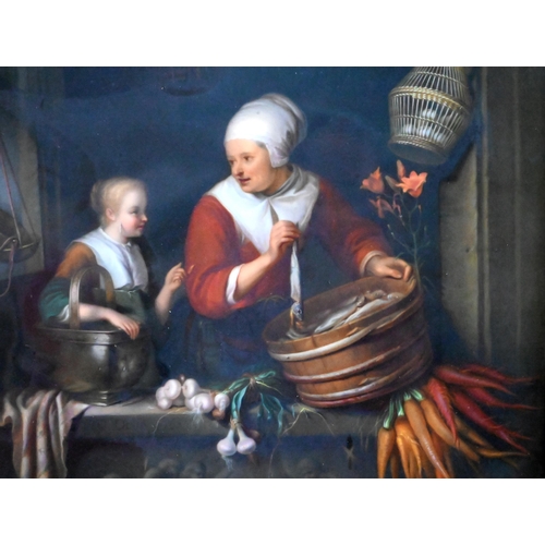 428 - A Vienna porcelain large plaque, painted with 'The Poulterer's Shop', after Gerrit Dou, 43 x 35 cm, ... 