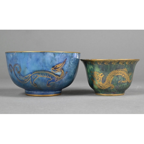 433 - Two small Wedgwood lustre bowls, decorated with Chinese dragons by Daisy Makeig-Jones, 9/7 cm diamet... 