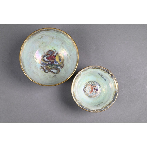 433 - Two small Wedgwood lustre bowls, decorated with Chinese dragons by Daisy Makeig-Jones, 9/7 cm diamet... 