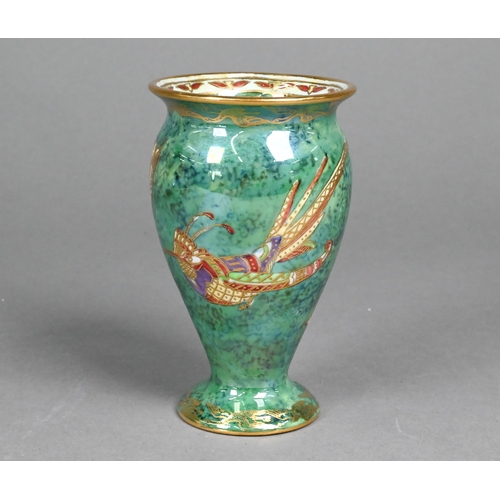 434 - A Wedgwood lustre small vase by Daisy Makeig-Jones, decorated with hummingbirds on a mottled green g... 