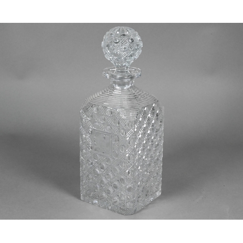 436 - An unusually large square cut glass decanter and stopper, 33 cm high