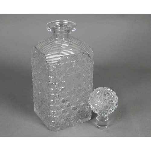 436 - An unusually large square cut glass decanter and stopper, 33 cm high