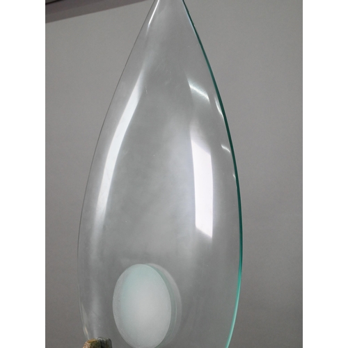 442 - Peter Hayes (b.1946), large glass 'teardrop' blade with frosted concave roundel, supported by a notc... 