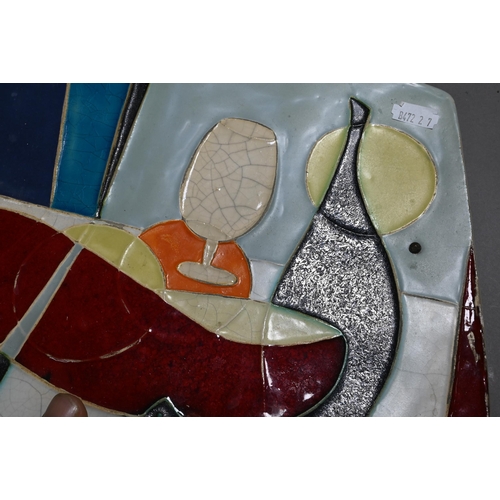 450 - Two contemporary studio ceramic plaques, Helmut Schaffenacher (Germany) still life, 25 x 34 cm and V... 