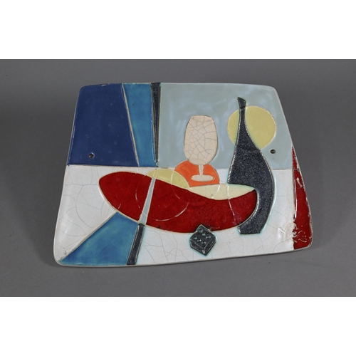 450 - Two contemporary studio ceramic plaques, Helmut Schaffenacher (Germany) still life, 25 x 34 cm and V... 