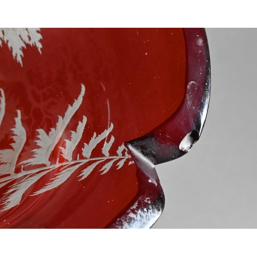 474 - A 19th century Bohemian large ruby flash glass vase, finely-etched with stag and hounds in woodland ... 