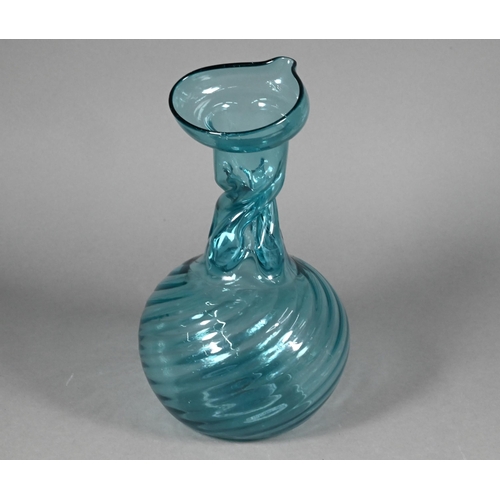 475 - An antique German blue glass Kuttrolf (multi-stemmed vase), with 'collapsed' neck and writhen globul... 