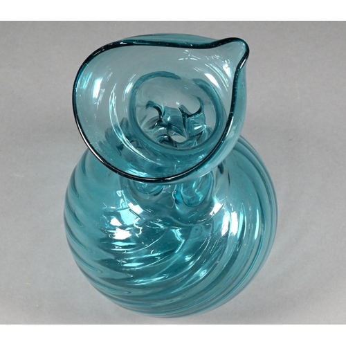 475 - An antique German blue glass Kuttrolf (multi-stemmed vase), with 'collapsed' neck and writhen globul... 