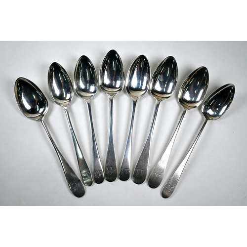 48 - A mixed set of seven George III Scottish silver dessert spoons - various makers and dates, Edinburgh... 