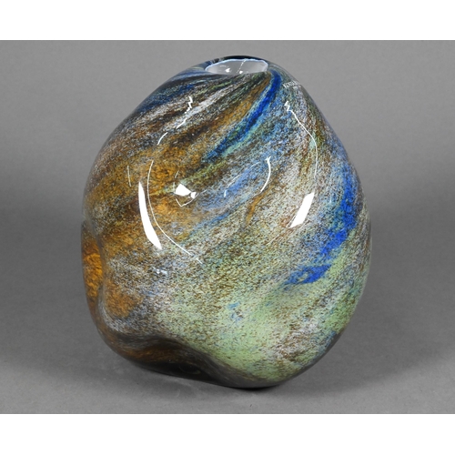 481 - A Monica Backström (Kosta Boda) cased glass vase of contorted globular form with powdered marbled de... 