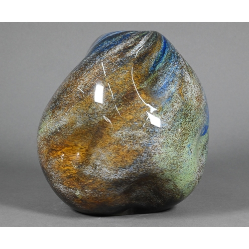 481 - A Monica Backström (Kosta Boda) cased glass vase of contorted globular form with powdered marbled de... 