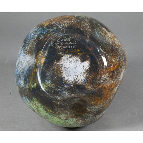 481 - A Monica Backström (Kosta Boda) cased glass vase of contorted globular form with powdered marbled de... 