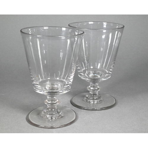 486 - A pair of cordial glasses in the 18th Century manner, with flared rims, two-colour opaque twist knop... 