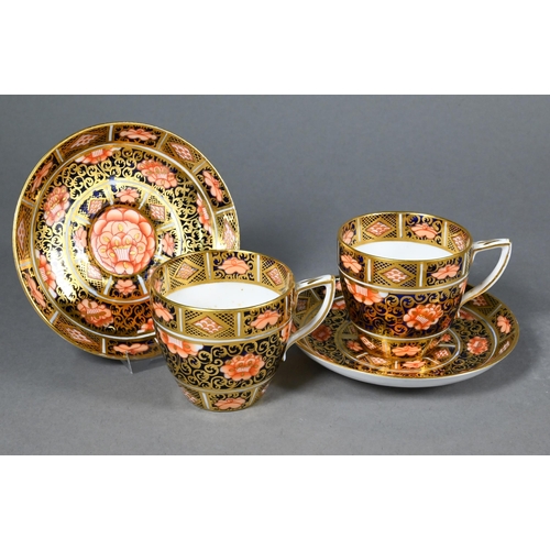 487 - A set of six late Victorian Derby Crown Porcelain Imari and gilt coffee cups and saucers, to/w a mat... 