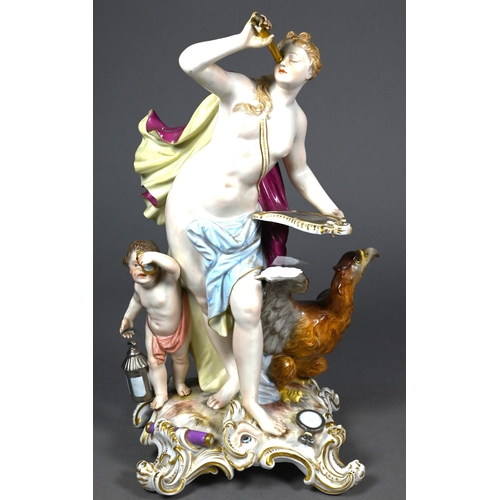 489 - AMENDED HEIGHT Two 19th century Meissen porcelain figures from the 'Emblematic of the Senses' series... 