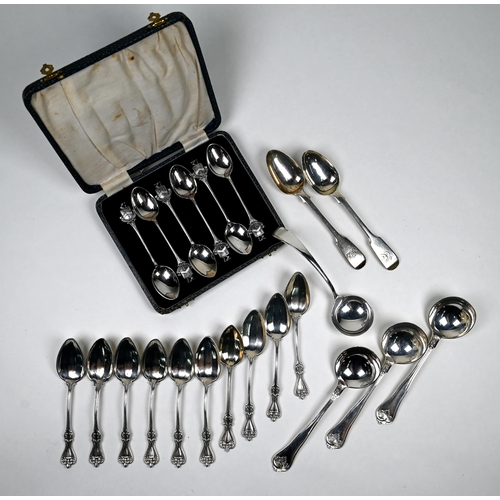50 - Matched set of ten US sterling coffee spoons (one with UK hallmark (1936) to/w a cased set of six Er... 