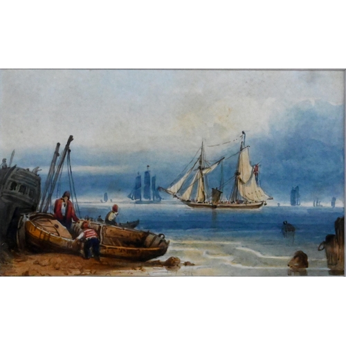 504 - Frédéric Bourgeois de Mercey (1805-1860) - 'Coastal scene', watercolour, 5.5 x 8.5 cm