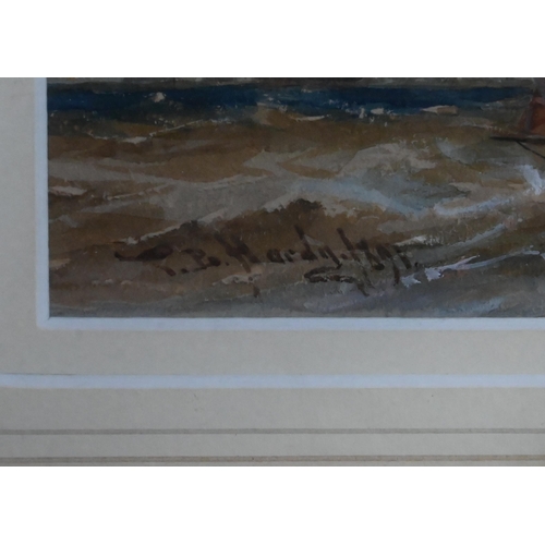 506 - T B Hardy (1842-1897) - Boats off the coast, watercolour, signed and dated 1891 lower left, 8.5 x 24... 