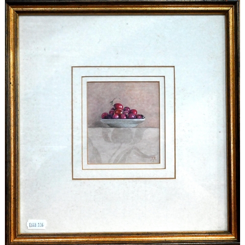 521 - Sue Read - 'Cranberries', watercolour, signed with initials lower right, 10 x 9 cm, Mall Galleries l... 