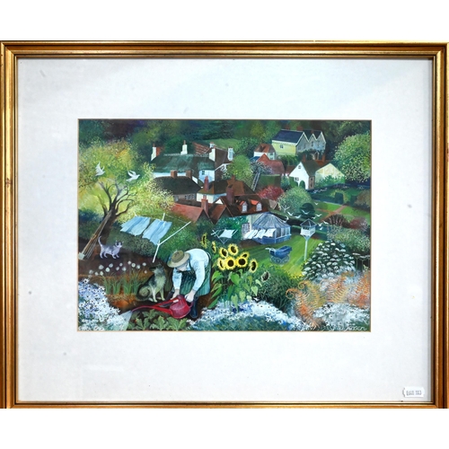 523 - Lisa Graa Jensen - 'Gardening with Jake', watercolour, signed lower right, 24.5 x 34.5 cm, Mall Gall... 