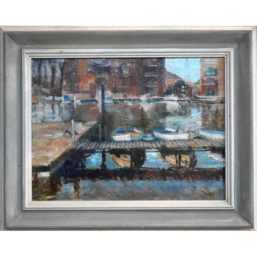 524 - Christopher Glanville (b 1948) - 'Riverside reflections, Kingston upon Thames', oil on canvas, signe... 