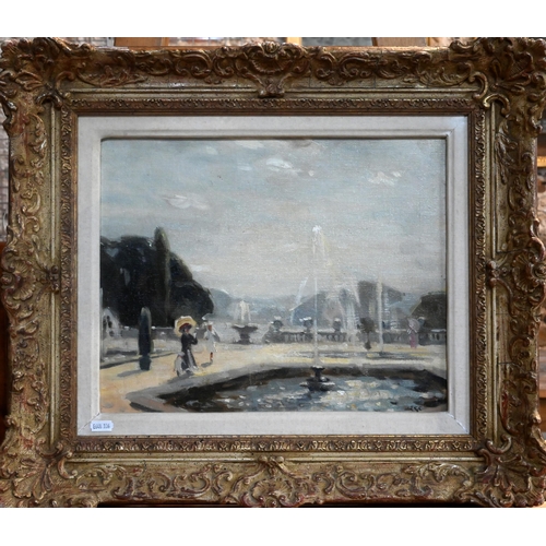 527 - Emily Gertrude Court (1880-1957) - 'The Fountain', oil on board, signed with initials lower right, 2... 