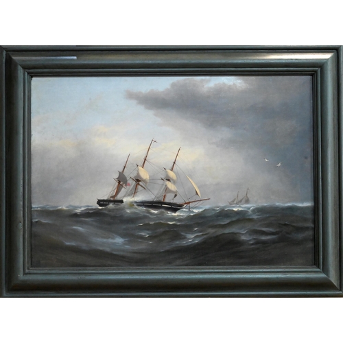 530 - 19th century English school - Schooner at sea, oil on canvas, 37.5 x 55 cm