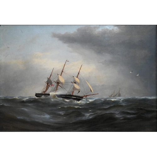 530 - 19th century English school - Schooner at sea, oil on canvas, 37.5 x 55 cm