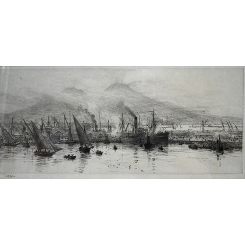 534 - After William Lionel Wyllie (1851-1931) - 'Shipping in the Bay of Naples, Mount Vesuvius beyond', et... 