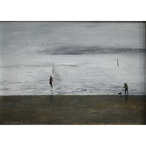 535 - Richard Eurich RA (1903-1992) - 'Beach no IX', oil on board, signed and dated '86 lower left, 21 x 3... 