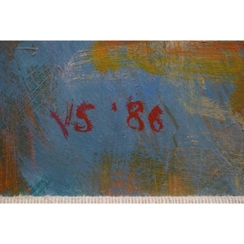 545 - V Stokes - 'The 2-1 winner', oil on board, signed with initials, 80 x 120 cm