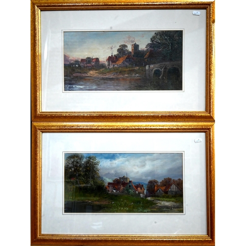 552 - Aubrey Ramus (1895-1950) - A pair of village views, oil on canvas board, indistinctly signed lower r... 