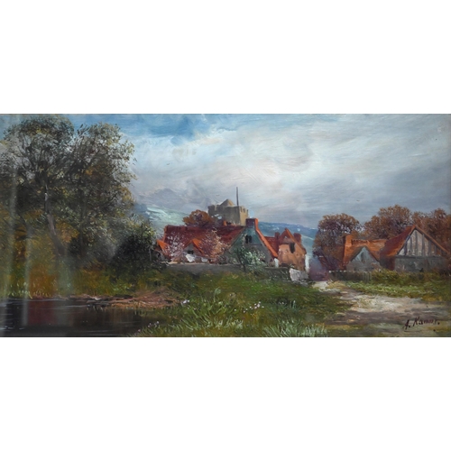 552 - Aubrey Ramus (1895-1950) - A pair of village views, oil on canvas board, indistinctly signed lower r... 