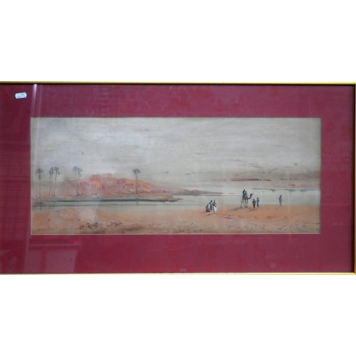 553 - H S Lynton (1886-1912) - 'Cairo', desert scene, watercolour, signed lower right, 26 x 63 cm