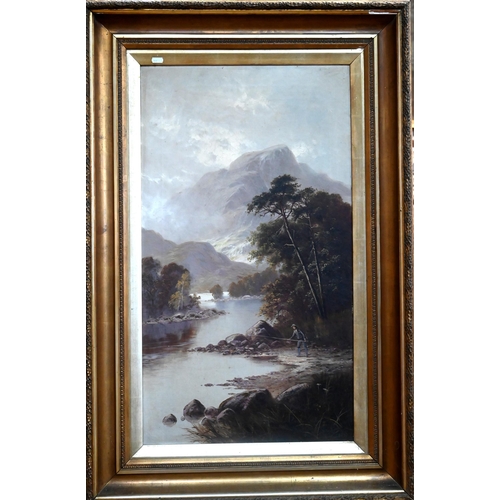 557 - S Y Johnson - River scene with gentleman fishing, oil on canvas, signed and dated 1899 lower right, ... 