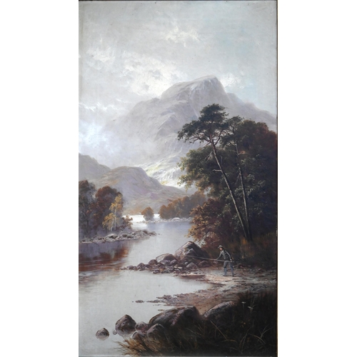 557 - S Y Johnson - River scene with gentleman fishing, oil on canvas, signed and dated 1899 lower right, ... 