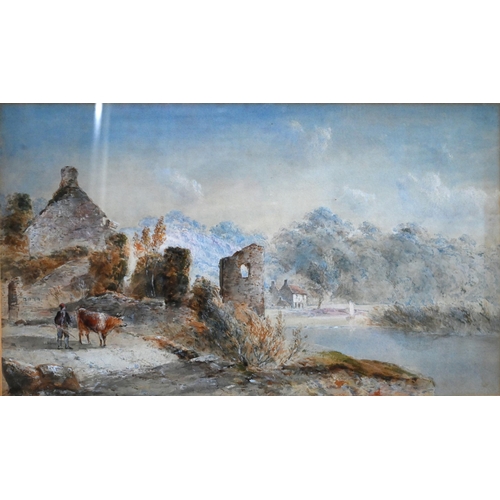 560 - 19th century Continental school - A companion pair of watercolour landscapes, one signed F Fricker l... 