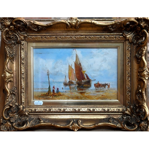 562 - William JJC Bond (1833-1926) - Three coastal views, oil on card, all signed, 14.5 x 12.5 cm (2) and ... 