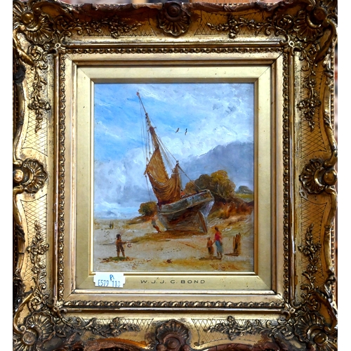 562 - William JJC Bond (1833-1926) - Three coastal views, oil on card, all signed, 14.5 x 12.5 cm (2) and ... 