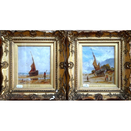 562 - William JJC Bond (1833-1926) - Three coastal views, oil on card, all signed, 14.5 x 12.5 cm (2) and ... 