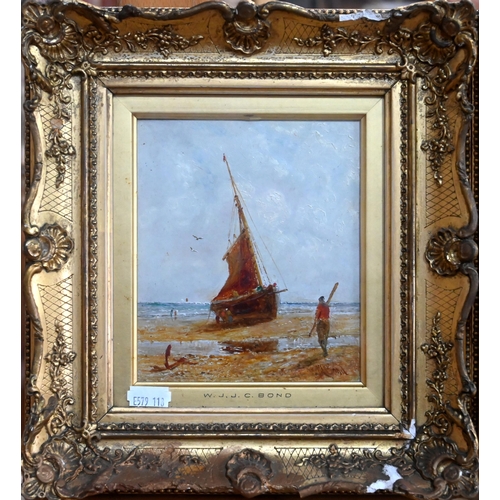 562 - William JJC Bond (1833-1926) - Three coastal views, oil on card, all signed, 14.5 x 12.5 cm (2) and ... 