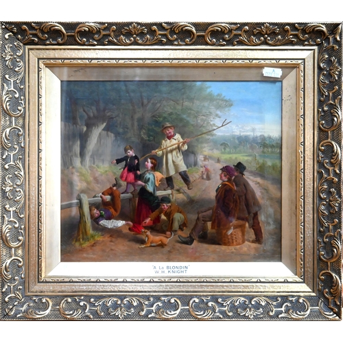 563 - William H Knight (1823-1863) - 'A la Blondin', children playing, oil on panel, signed lower right, 2... 